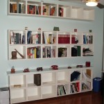 Wonderful Bookshelves in White Color as Brilliant Floating Shelves IKEA in Spacious Room with Laminated Flooring
