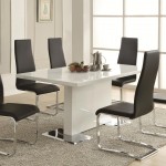 Wonderful Glossy White Surface for Contemporary Dining Table Ideas in Dining Space with Black Chairs