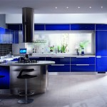 Wonderful Grey and Blue Interior Design Ideas for Stylish Kitchen with Modern Stools and Blue Counter