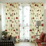 Adorable British Style for French Door Curtains Models with Cozy Bench and Bright Stand Lamp