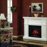 Beauteous Floral Pattern for Living Chair Just Around White Electric Fireplace and Paint at Guest Room
