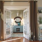 Beautiful Brown French Door Curtains Design with Black Holder at Cottage Interior Ideas