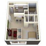 Brilliant Studio Apartment Floor Plans Showing Comfy Bedroom Neighboring Apart Living Sofa and Tv Cabinet