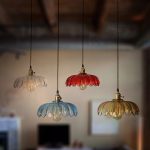 Colorful Glass Chandelier Shades Set with Thin Ribbons for Living Room Area