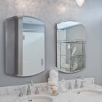 Delightful Powder Room with Marble Vanity Sinks under Small Crystal Chandelier Models