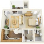Fabulous Incore Residential Studio Apartment Floor Plans with Vintage Furniture and Fresh Planters