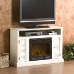 Fascinating Tv Cabinet feat White Electric Fireplace Between Rattan Basket and Planter for Living Space