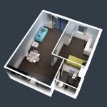 Favorite Studio Apartment Floor Plans with Round Dining Space Table Near Blue Couch