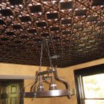 Incredible Copper Decorative Ceiling Tiles Design with Unique Chandelier Frame at Traditional House