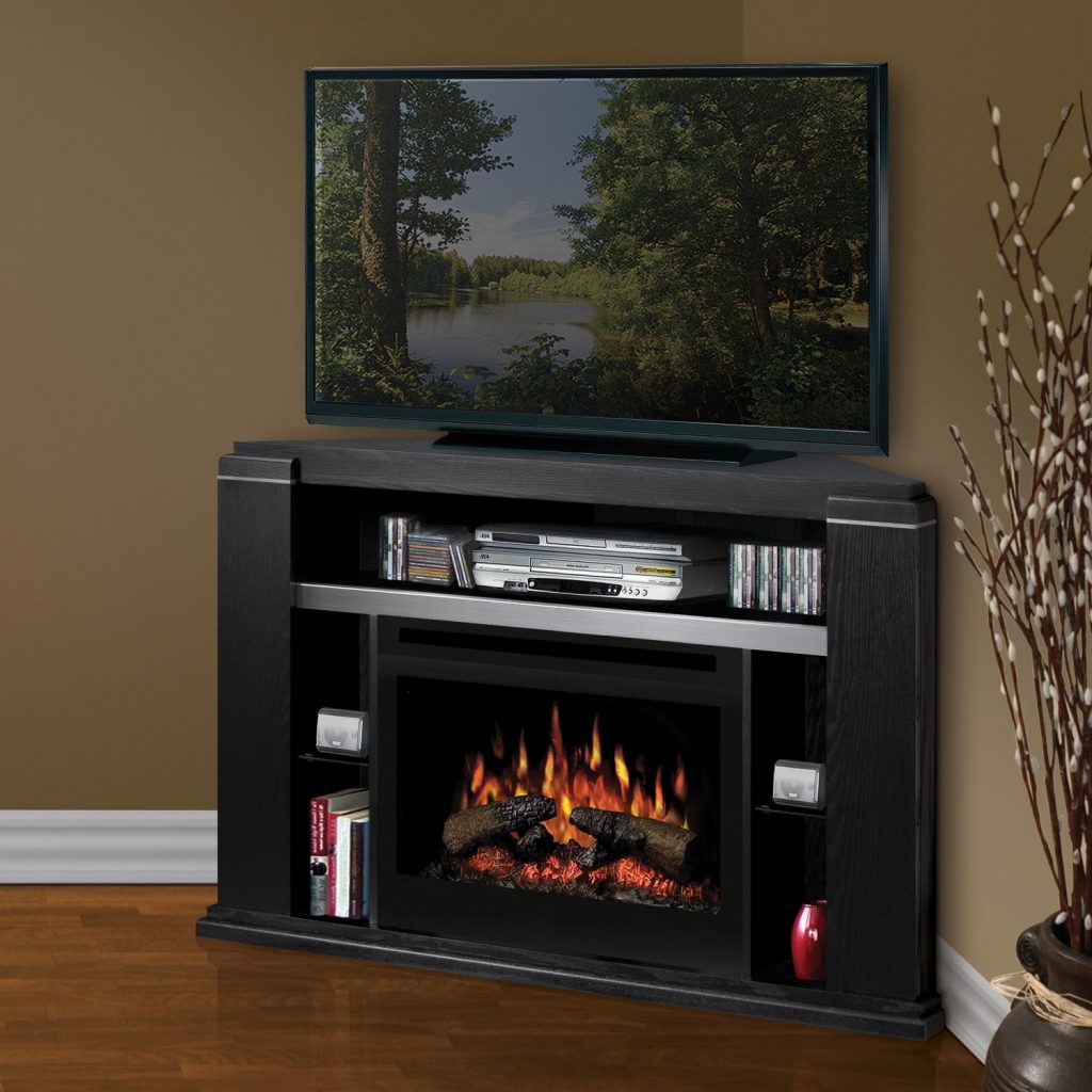 Masterful Wooden Tv Cabinet plus Corner Electric Fireplace for Living Space Ideas