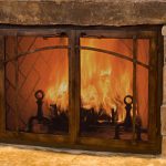 Old Custom Fireplace Doors Design at Traditional Home Schemes with Stones Wall Ideas
