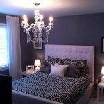 Pretty Accent Wall Colors with Small Crystal Chandelier to Adorn Adult Bedroom