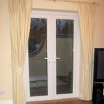 Pretty Cream French Door Curtains for House Interior Schemes with Glass Door Design