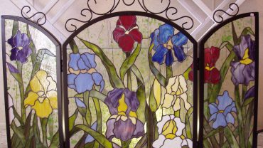 Pretty Flower Patterned Glass Prism to Stained Glass Fireplace Screen Design