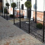 Simple Black Metal Fence Panels Design for Mini Garden Ideas at Traditional House