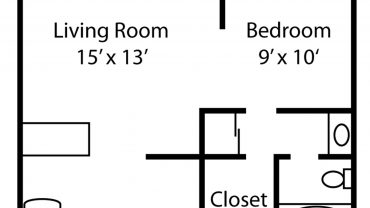 Smart Sizes in Studio Apartment Floor Plans Showing Living Room Almost Same with Bedroom