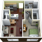 Terrific Studio Apartment Floor Plans with Modern Appoinments and Glossy Hardwood Floor