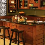 Trendy Japanese Kitchen Designs with Brown Touches by Wooden Cabinets and Cool Barstools