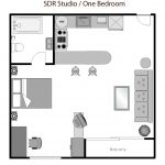 Winsome Studio Apartment Floor Plans with One Bedroom and Cozy Balcony Ideas