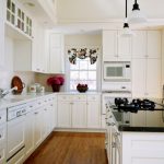 Classic White Island and IKEA Kitchen Cabinets 2014 in Old Fashioned Kitchen with Laminate Flooring