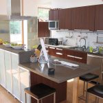 Comfortable Stools and Long Counter in Simple Kitchen with Most Popular IKEA Kitchen Cabinets and White Backsplash