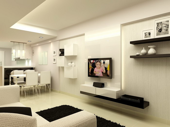 interior living minimalist modern simple apartment tv spaces decorating kitchen mini bar plan open revealed secrets designs hdb partition don