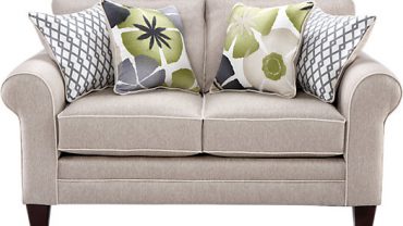 Taupe Loveseat with Throw Pillows