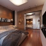 Alluring Bedroom in Amazing Interior Design Ideas with Wide Bed and Floating Bookshelf on Wooden Wall