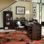 Appealing Wooden Desk and Interesting Oak Shelves for Open Decorating Home Office Idea