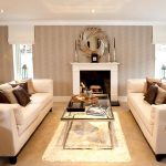 Attractive Wall Mirror above Wide Fireplace for Comfy Home Decoration Inspiration with White Sofas
