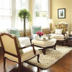 Beautiful Flowers inside Comfy Ideas for Decorating Living Room with White Chairs and Cream Carpet Rug