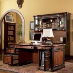 Best Home Ideas for Office with Classic Teak Desk on Traditional Brown Carpet