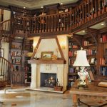 Classic Home Library and Study Room for Dream Home Ideas with Wide Fireplace and Tidy Bookshelves