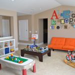 Colorful Alphabets Wall Ornaments in Cheerful Decorate Room Ideas for Play Room with Orange Sofa
