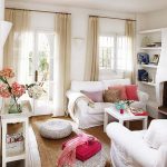 Colorful Cushions on White Sofas in Small Family Room Home Decoration Inspiration with White Table