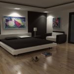 Fantastic White Bed and Black Mattress in Spacious Bedroom Interior Designs using Laminate Wood Flooring