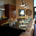 Fascinating Black Bar Island and White Stools under Bright Ceiling Lamps inside Kitchen Dream Home Ideas
