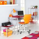 Futuristic Desk and Orange Chair on White Oak Flooring using Cool Decorating Home Office Design