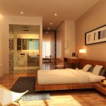Inspiring Bedroom Interior Designs with Oak Platform Bed and Teak Chair on Hardwood Flooring
