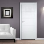 Interesting White Solid Wood Doors Interior on Grey Painted Wall inside Simple Room with White Sofa