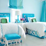 Lovely Blue Curtains and Beds in Cool Interior Design Ideas for Bedroom with Stunning Table Lamp