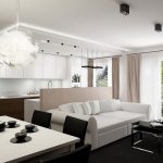 Mesmerizing Ceiling Lamps above White Dining Table and Black Chairs in Stunning Apartment Interior Design