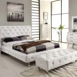 Mesmerizing White Tufted Bench and Bed for Gorgeous Bedroom Interior Designs with Classic Dressers