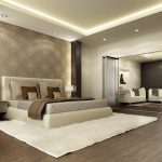 Sensational Sitting Area in Wide Bedroom Interior Designs with Cool Bed on White Carpet Rug