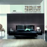 Stylish Bedroom Interior Designs with Black Platform Bed and Modern Dressers on Grey Flooring