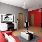 Stylish White Table and Red Sectional Sofa inside Living Area Apartment Decorating Ideas with Carpet Rug