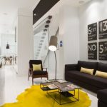 Unique Yellow Carpet for Modern Living Room in Amazing Interior Design Ideas with Dark Sofa Chaise