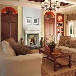 Vintage Decoration Ideas for Home Family Room with Teak Table and Long Sofas under Classic Chandelier