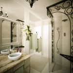 Alluring Black Accent in Glass Shower Door facing Square Bathroom Mirror Desaign Ideas Picture