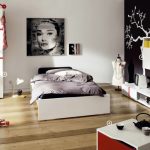 Alluring Black and White Sweet  Teenage Cool Room Painting Ideas with Intense Red Accessory